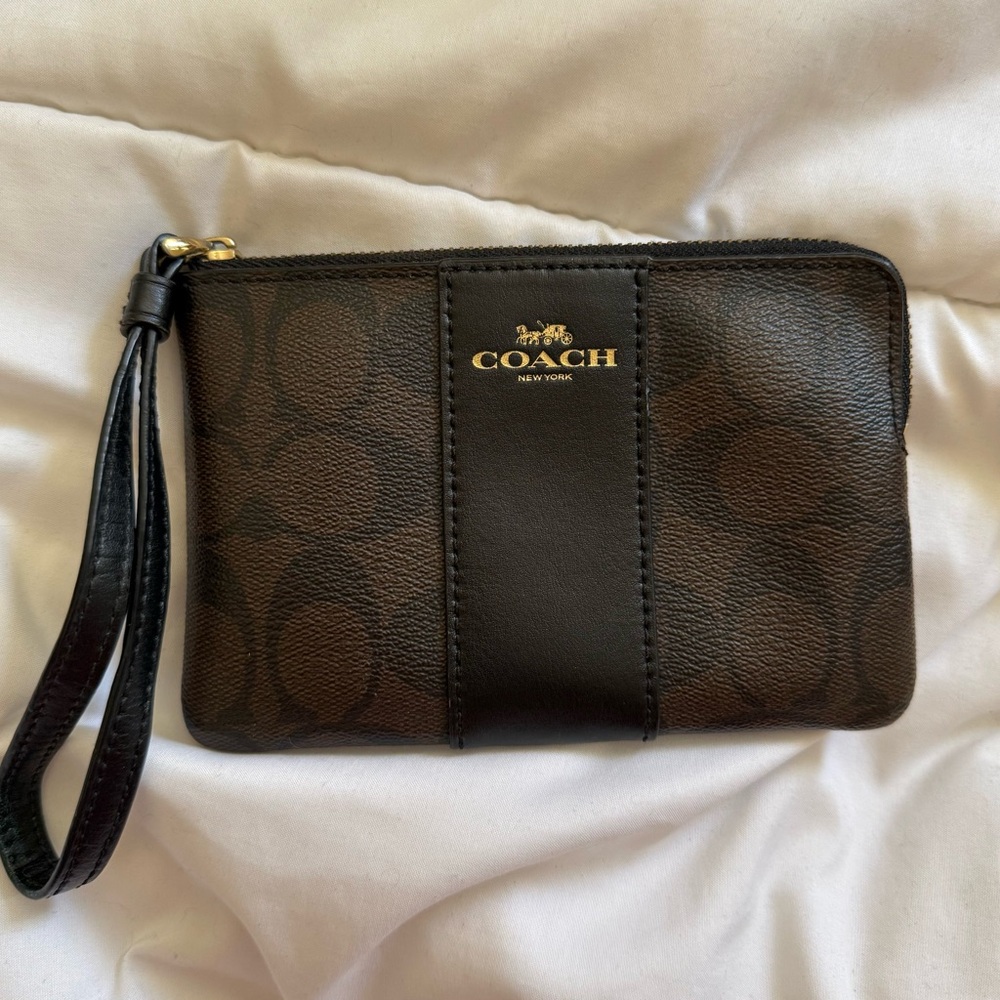 Coach Signature Wristlet in Dark Brown